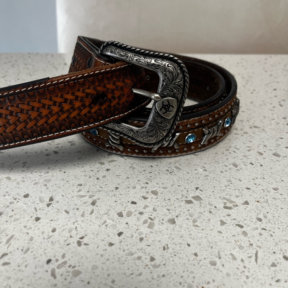 Ariat Brown Leather Belt, cowboy cowgirl rodeo - Picture 2 of 7